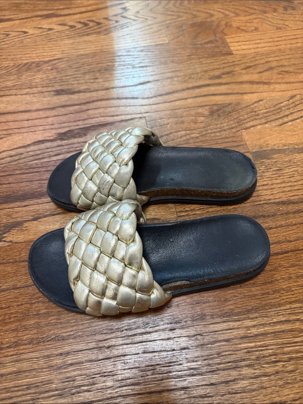 Woven Metallic Slide Sandals for Women in Gold